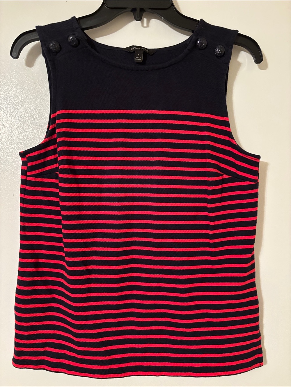 Banana Republic Navy and Red Striped Shoulder-Button Tank